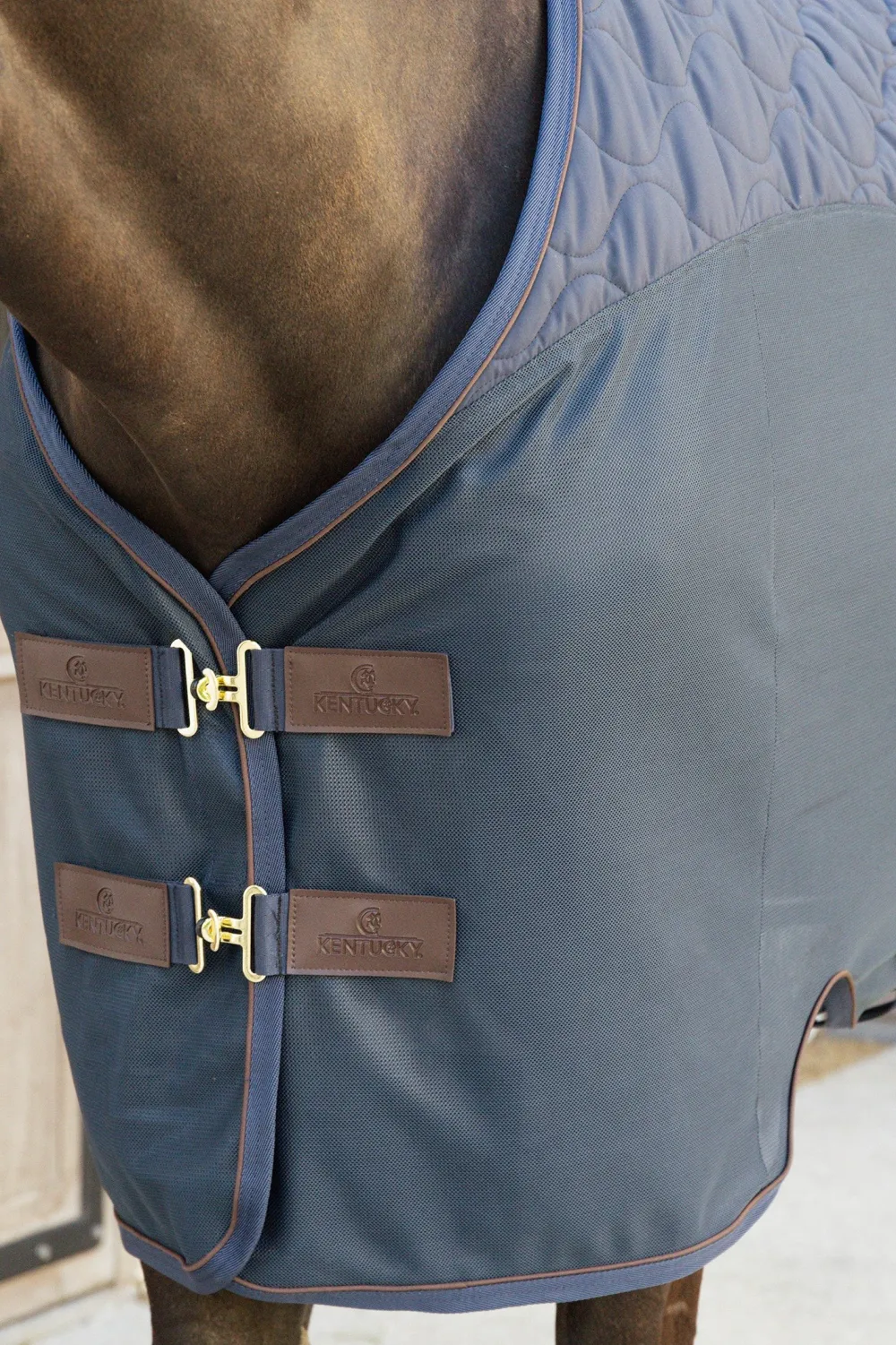 Kentucky Horsewear Hästtäcken & Flughuvor|Kentucky Horsewear-Kombo Cooler Fleecetäcke Navy