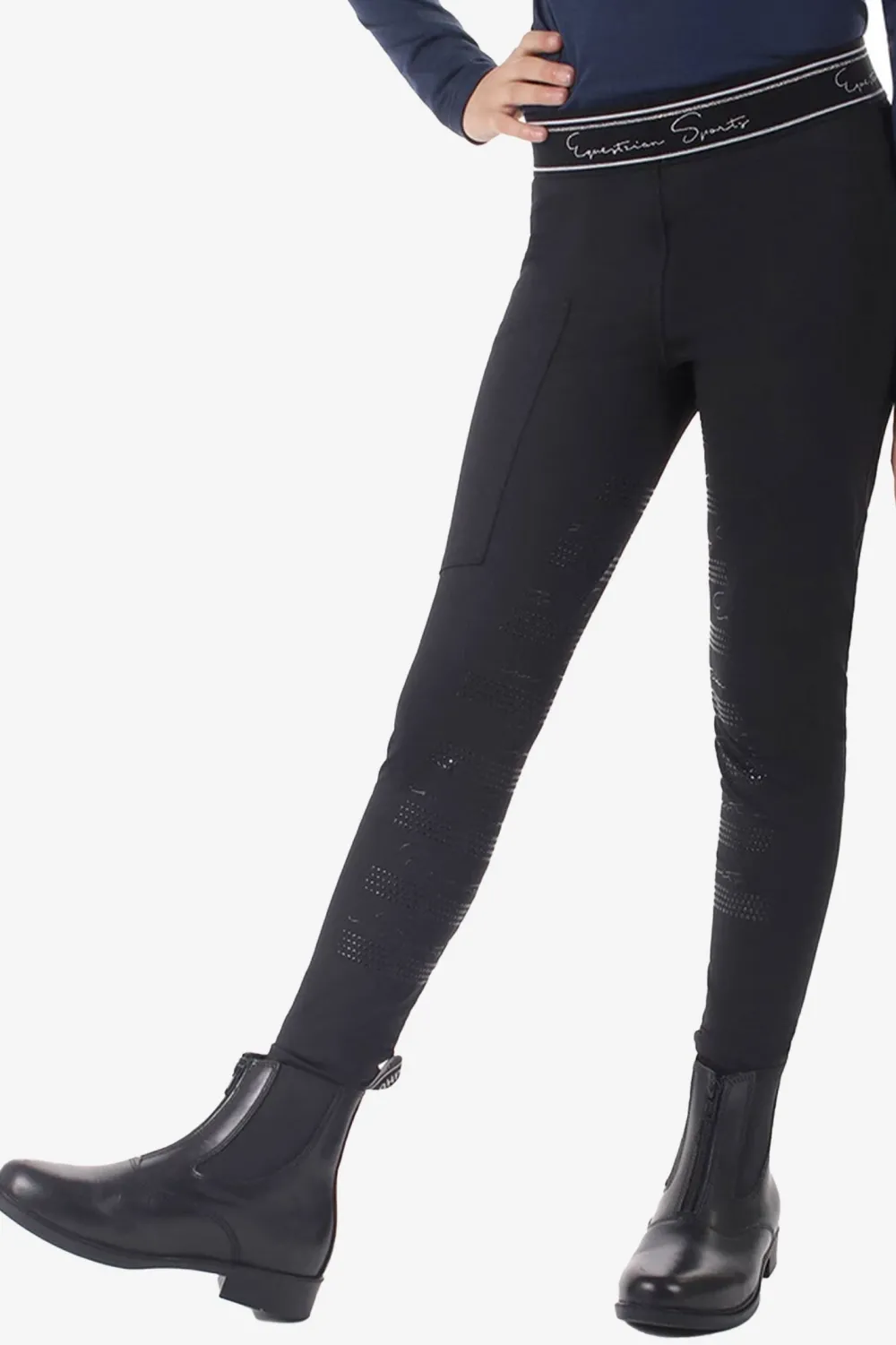 Barn QHP Qhp|Ridbyxor & Tights-Ridtights Eden Junior Full Grip Svart