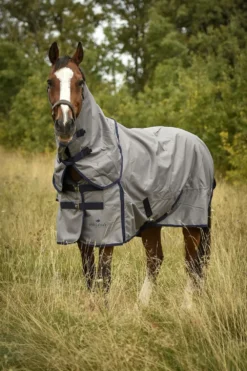 Svensk Ridsport Hästtäcken & Flughuvor-Utetäcke m hals 100g Grå/Navy