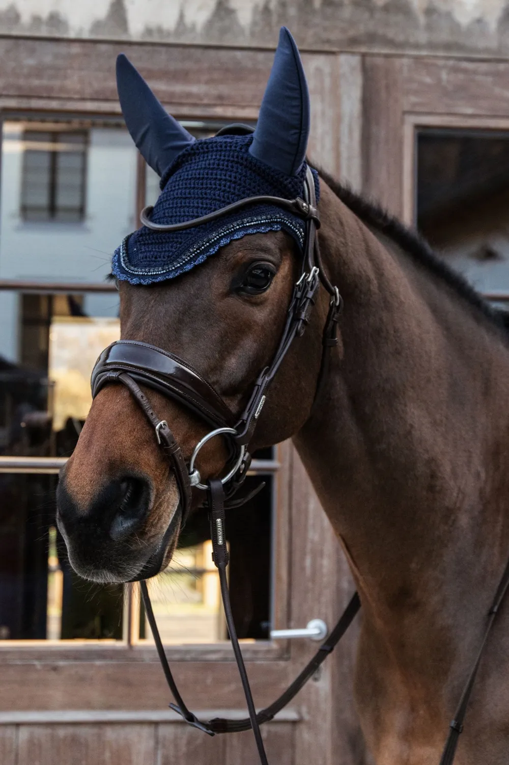 Kentucky Horsewear Schabrak & Huvor-Wellington Huva Stone & Pearl Navy